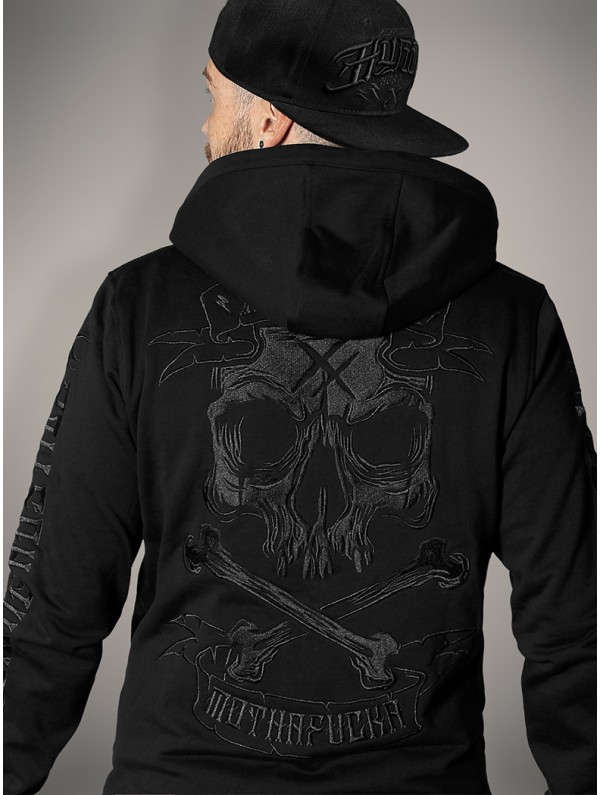 Embroidered zip-up hoodie with a metal theme | Hyraw Shop