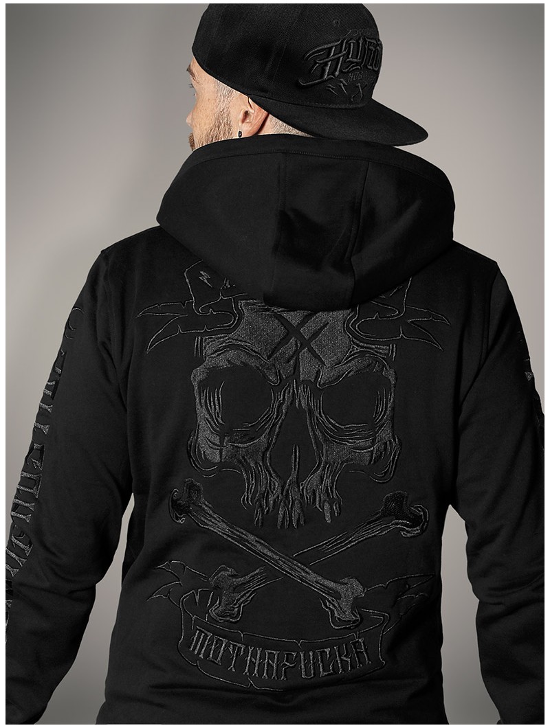 Embroidered zip-up hoodie with a metal theme | Hyraw Shop