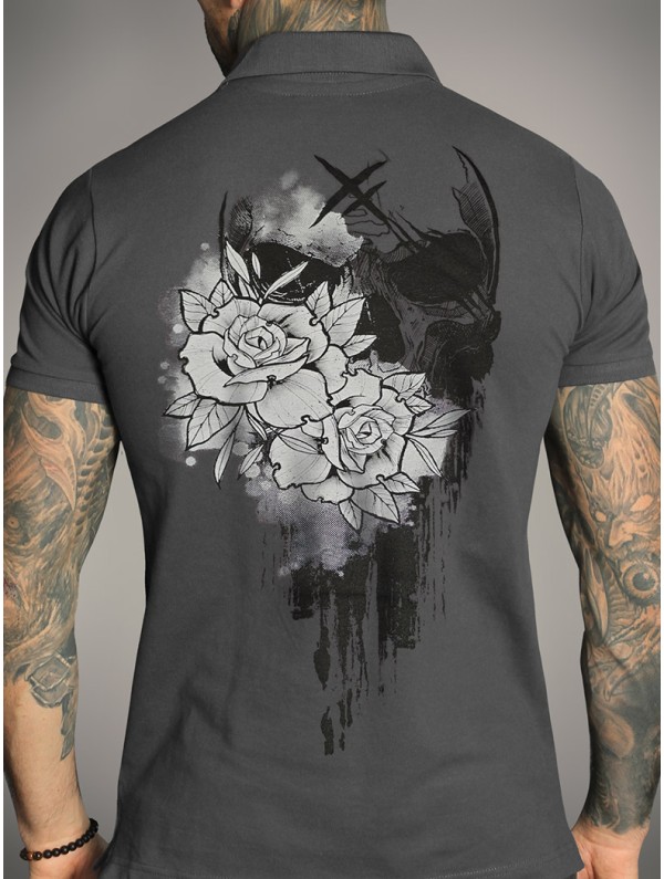 Gray polo shirt with rock metal and tattoo look | HYRAW Clothing