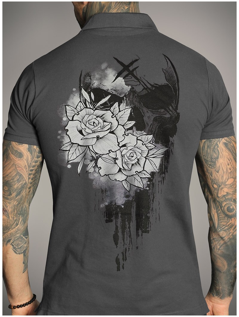 Gray polo shirt with rock metal and tattoo look | HYRAW Clothing