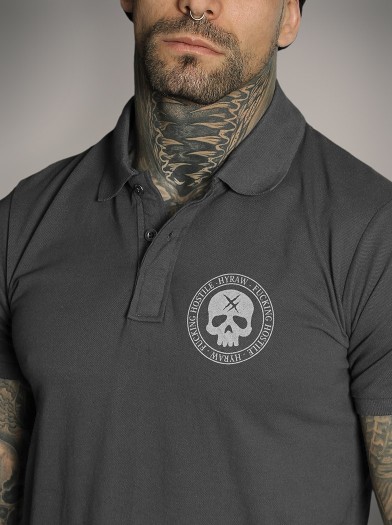 Gray polo shirt with rock metal and tattoo look | HYRAW Clothing