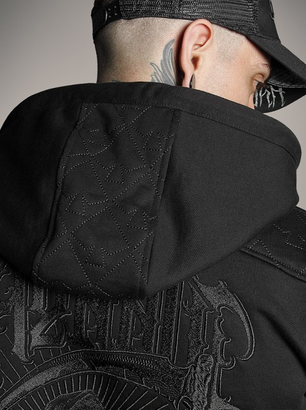 Embroidered zip-up hoodie with a metal theme | Hyraw Shop