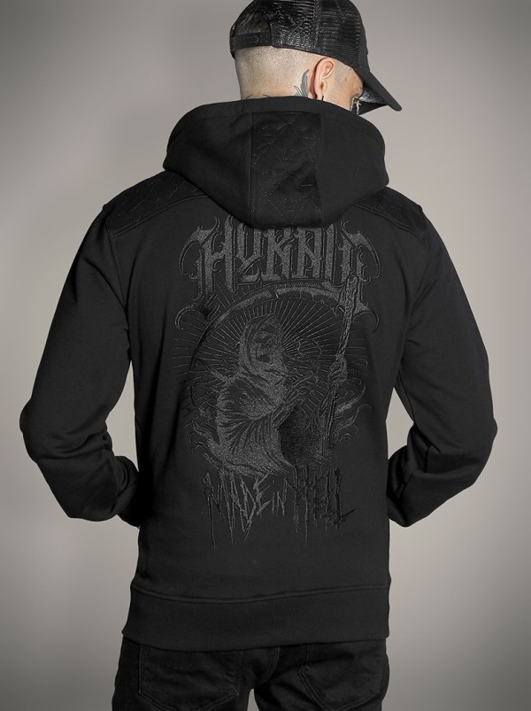 Embroidered zip-up hoodie with a metal theme | Hyraw Shop