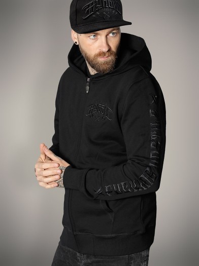 Embroidered zip-up hoodie with a metal theme | Hyraw Shop