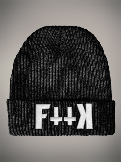 Thick beanie with embroidered patch on the turn-up | Hyraw Shop
